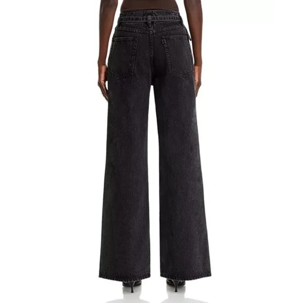 3.1 Phillip Lim High Rise Wide Leg Belted Jeans Womens 0 Washed‎ Black $475